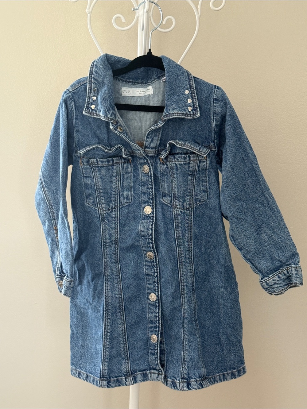 Zara Medium Blue Denim Button-Front Dress Jacket